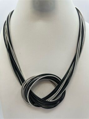 Sea Lily Black Silver Multi Strand Piano Wire Magnetic Necklace Statement